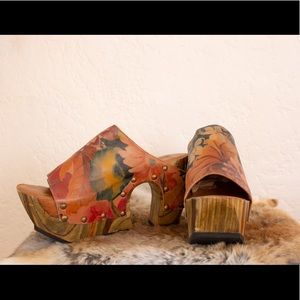 John Fluevog Floral Clog Platforms size 8